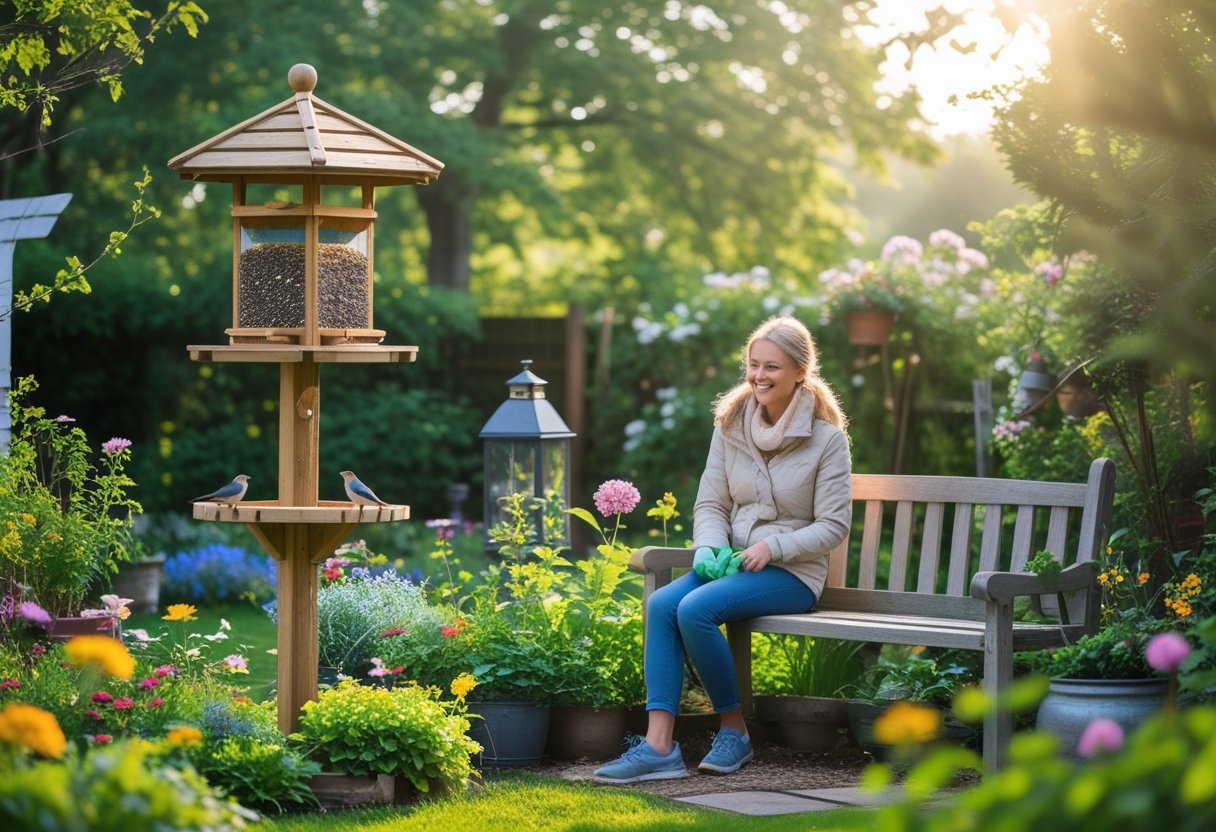 Skab en hyggelig haveoase med foderbræt og havebænk